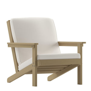 English Elm Charlestown All-Weather Poly Resin Adirondack Deep Seat Club Chair for Stylish Indoor/Outdoor Comfort White Cushions/Natural Cedar Frame JJ-C14021-BR-GG