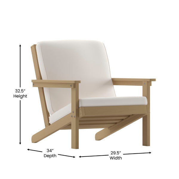 English Elm Charlestown All-Weather Poly Resin Adirondack Deep Seat Club Chair for Stylish Indoor/Outdoor Comfort White Cushions/Natural Cedar Frame JJ-C14021-BR-GG