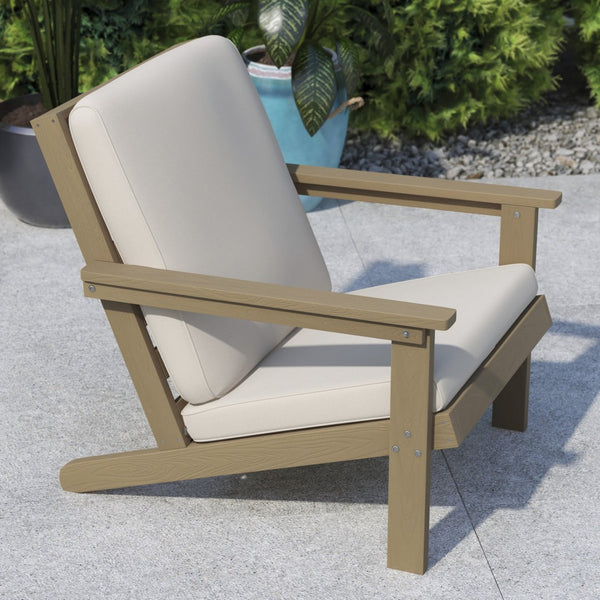 English Elm Charlestown All-Weather Poly Resin Adirondack Deep Seat Club Chair for Stylish Indoor/Outdoor Comfort White Cushions/Natural Cedar Frame JJ-C14021-BR-GG