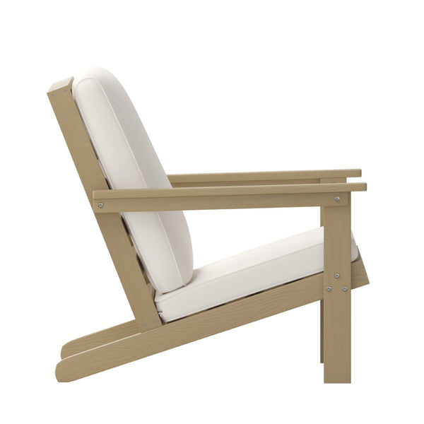 English Elm Charlestown All-Weather Poly Resin Adirondack Deep Seat Club Chair for Stylish Indoor/Outdoor Comfort White Cushions/Natural Cedar Frame JJ-C14021-BR-GG