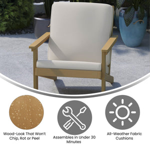 English Elm Charlestown All-Weather Poly Resin Adirondack Deep Seat Club Chair for Stylish Indoor/Outdoor Comfort White Cushions/Natural Cedar Frame JJ-C14021-BR-GG