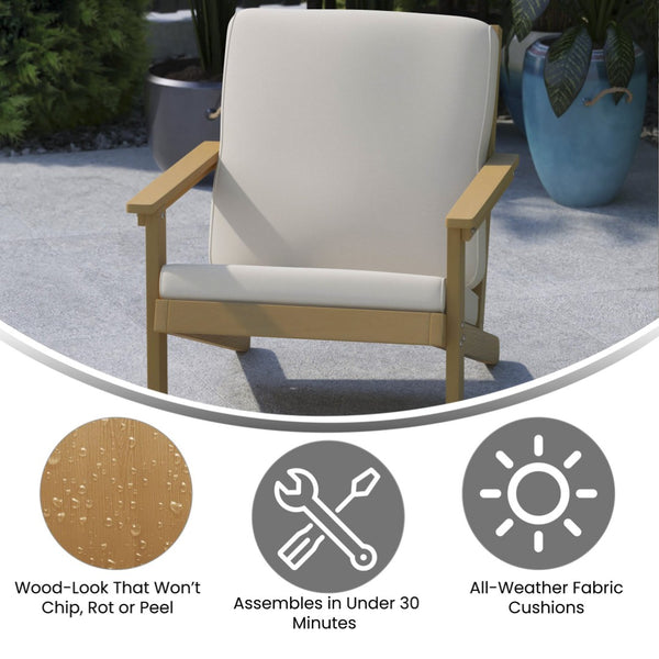 English Elm Charlestown All-Weather Poly Resin Adirondack Deep Seat Club Chair for Stylish Indoor/Outdoor Comfort White Cushions/Natural Cedar Frame JJ-C14021-BR-GG