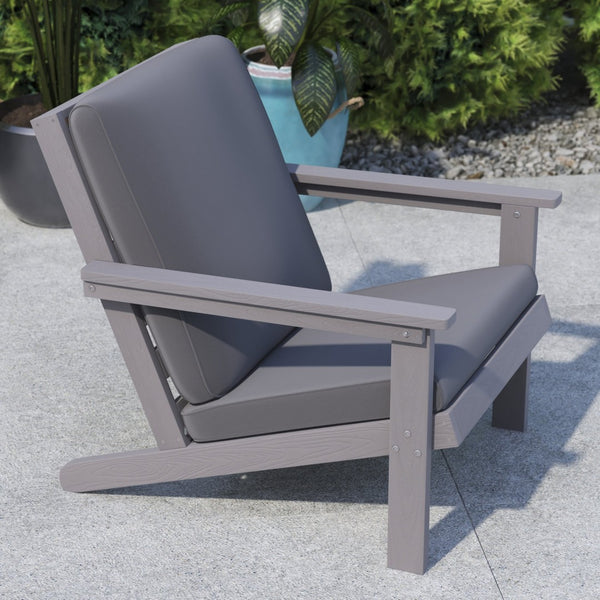 English Elm Charlestown All-Weather Poly Resin Adirondack Deep Seat Club Chair for Stylish Indoor/Outdoor Comfort Gray Cushions/Gray Frame JJ-C14021-GY-GG