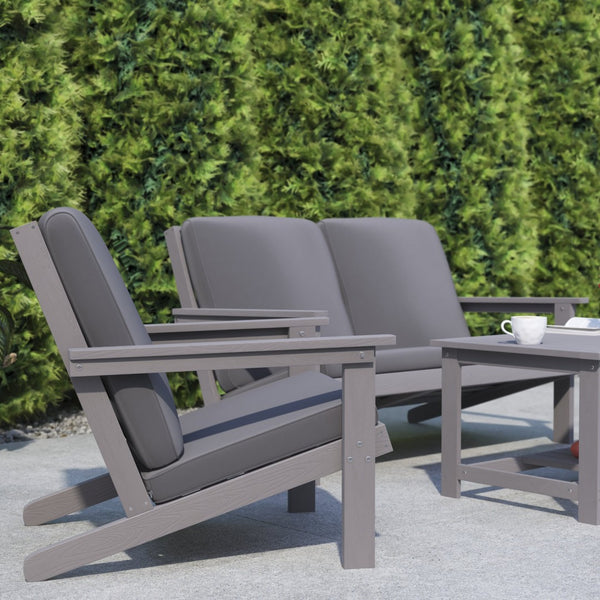 English Elm Charlestown All-Weather Poly Resin Adirondack Deep Seat Club Chair for Stylish Indoor/Outdoor Comfort Gray Cushions/Gray Frame JJ-C14021-GY-GG