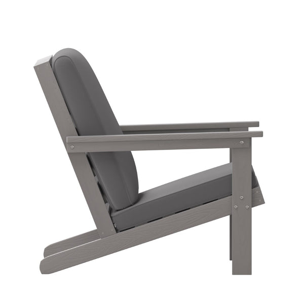 English Elm Charlestown All-Weather Poly Resin Adirondack Deep Seat Club Chair for Stylish Indoor/Outdoor Comfort Gray Cushions/Gray Frame JJ-C14021-GY-GG