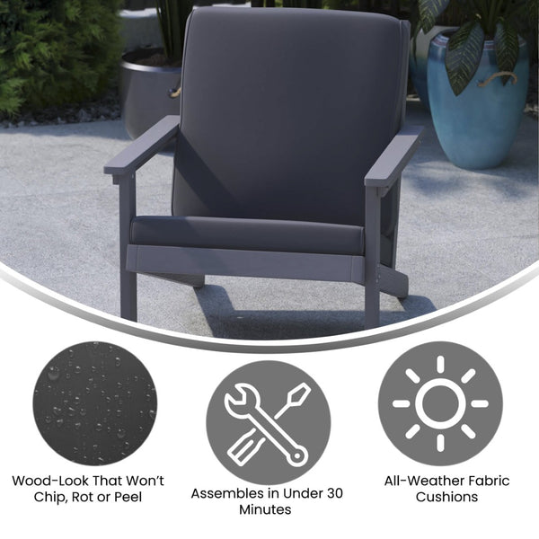 English Elm Charlestown All-Weather Poly Resin Adirondack Deep Seat Club Chair for Stylish Indoor/Outdoor Comfort Gray Cushions/Gray Frame JJ-C14021-GY-GG