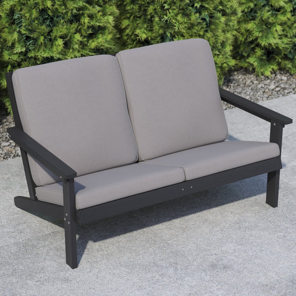 English Elm Charlestown All-Weather Poly Resin Adirondack Loveseat with Plush Comfort Cushions for Outdoor Bliss Gray Cushions/Black Frame JJ-C14022-BK-GG