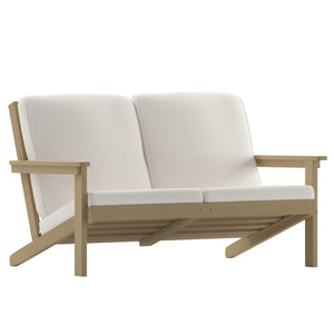 English Elm Charlestown All-Weather Poly Resin Adirondack Loveseat with Plush Comfort Cushions for Outdoor Bliss Cream Cushions/Natural Cedar Frame JJ-C14022-BR-GG