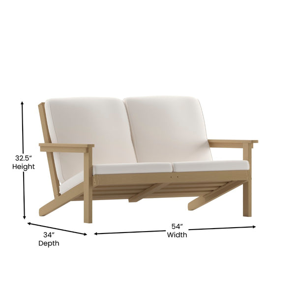 English Elm Charlestown All-Weather Poly Resin Adirondack Loveseat with Plush Comfort Cushions for Outdoor Bliss Cream Cushions/Natural Cedar Frame JJ-C14022-BR-GG