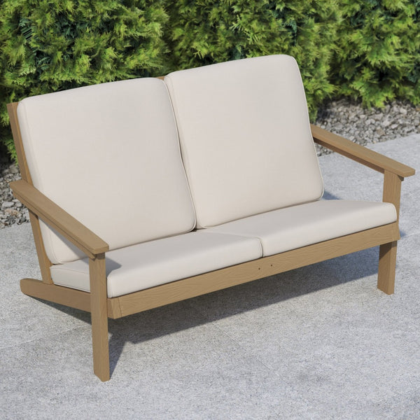 English Elm Charlestown All-Weather Poly Resin Adirondack Loveseat with Plush Comfort Cushions for Outdoor Bliss Cream Cushions/Natural Cedar Frame JJ-C14022-BR-GG