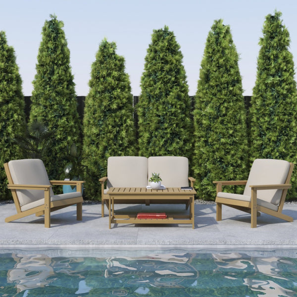 English Elm Charlestown All-Weather Poly Resin Adirondack Loveseat with Plush Comfort Cushions for Outdoor Bliss Cream Cushions/Natural Cedar Frame JJ-C14022-BR-GG