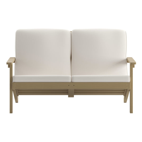 English Elm Charlestown All-Weather Poly Resin Adirondack Loveseat with Plush Comfort Cushions for Outdoor Bliss Cream Cushions/Natural Cedar Frame JJ-C14022-BR-GG