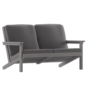 English Elm Charlestown All-Weather Poly Resin Adirondack Loveseat with Plush Comfort Cushions for Outdoor Bliss Gray Cushions/Gray Frame JJ-C14022-GY-GG