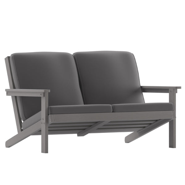 English Elm Charlestown All-Weather Poly Resin Adirondack Loveseat with Plush Comfort Cushions for Outdoor Bliss Gray Cushions/Gray Frame JJ-C14022-GY-GG