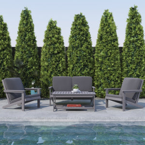 English Elm Charlestown All-Weather Poly Resin Adirondack Loveseat with Plush Comfort Cushions for Outdoor Bliss Gray Cushions/Gray Frame JJ-C14022-GY-GG