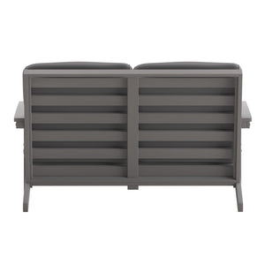 English Elm Charlestown All-Weather Poly Resin Adirondack Loveseat with Plush Comfort Cushions for Outdoor Bliss Gray Cushions/Gray Frame JJ-C14022-GY-GG