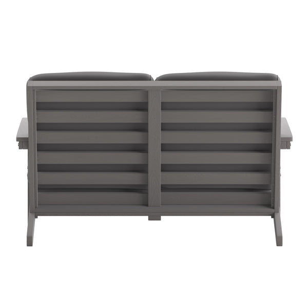 English Elm Charlestown All-Weather Poly Resin Adirondack Loveseat with Plush Comfort Cushions for Outdoor Bliss Gray Cushions/Gray Frame JJ-C14022-GY-GG