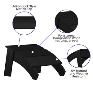 English Elm Sawyer Modern All-Weather Poly Resin Adirondack Ottoman Footrest for Indoor and Outdoor Comfort Black JJ-C14309-BK-GG