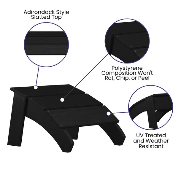 English Elm Sawyer Modern All-Weather Poly Resin Adirondack Ottoman Footrest for Indoor and Outdoor Comfort Black JJ-C14309-BK-GG