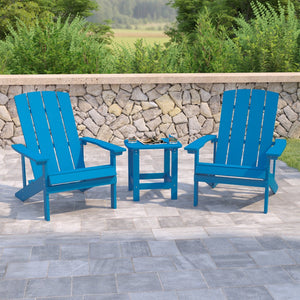 English Elm 2 Pack Charlestown All-Weather Poly Resin Adirondack Chairs with Side Table for Ultimate Comfort Blue JJ-C14501-2-T14001-BLU-GG