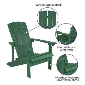 English Elm 2 Pack Charlestown All-Weather Poly Resin Adirondack Chairs with Side Table for Ultimate Comfort Green JJ-C14501-2-T14001-GRN-GG