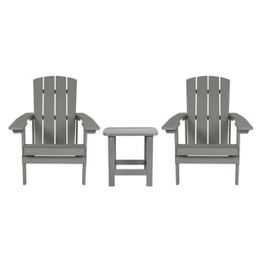 English Elm 2 Pack Charlestown All-Weather Poly Resin Adirondack Chairs with Side Table for Ultimate Comfort Gray JJ-C14501-2-T14001-GY-GG