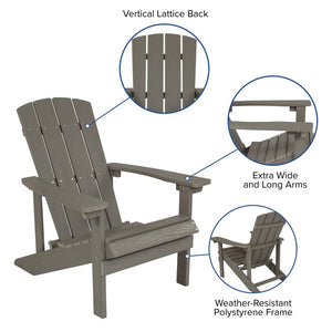 English Elm 2 Pack Charlestown All-Weather Poly Resin Adirondack Chairs with Side Table for Ultimate Comfort Gray JJ-C14501-2-T14001-GY-GG