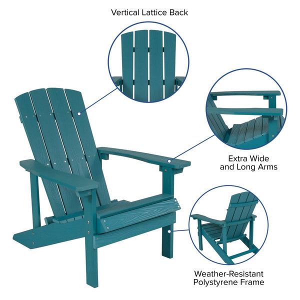 English Elm 2 Pack Charlestown All-Weather Poly Resin Adirondack Chairs with Side Table for Ultimate Comfort Sea Foam JJ-C14501-2-T14001-SFM-GG