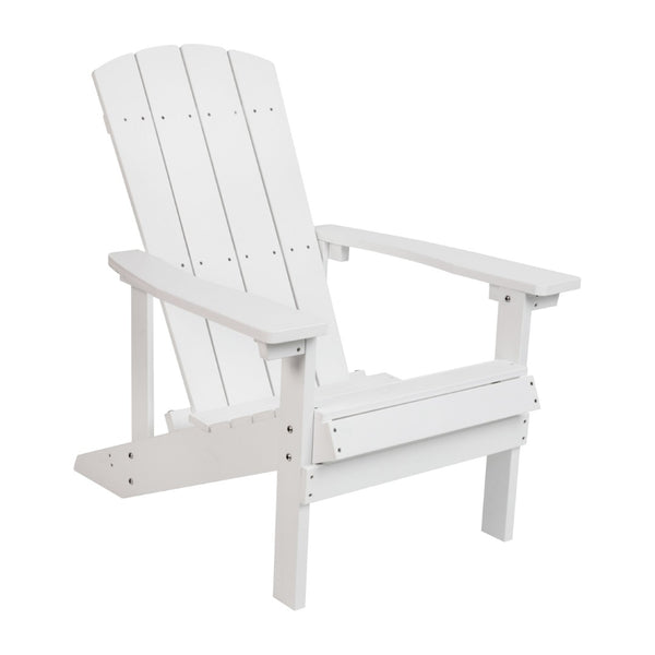 English Elm 2 Pack Charlestown All-Weather Poly Resin Adirondack Chairs with Side Table for Ultimate Comfort White JJ-C14501-2-T14001-WH-GG