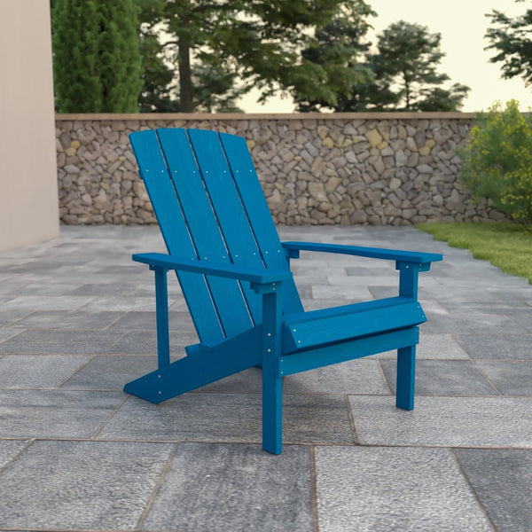 English Elm Charlestown Commercial All-Weather Poly Resin Adirondack Chair for Ultimate Outdoor Relaxation Blue JJ-C14501-BLU-GG