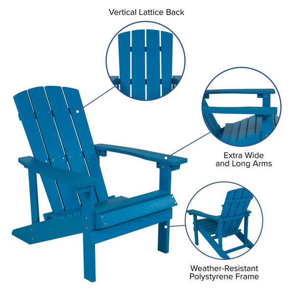 English Elm Charlestown Commercial All-Weather Poly Resin Adirondack Chair for Ultimate Outdoor Relaxation Blue JJ-C14501-BLU-GG
