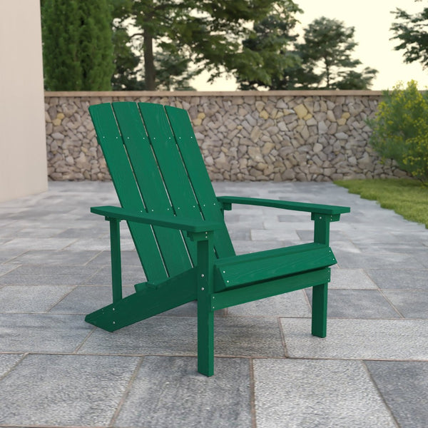English Elm Charlestown Commercial All-Weather Poly Resin Adirondack Chair for Ultimate Outdoor Relaxation Green JJ-C14501-GRN-GG