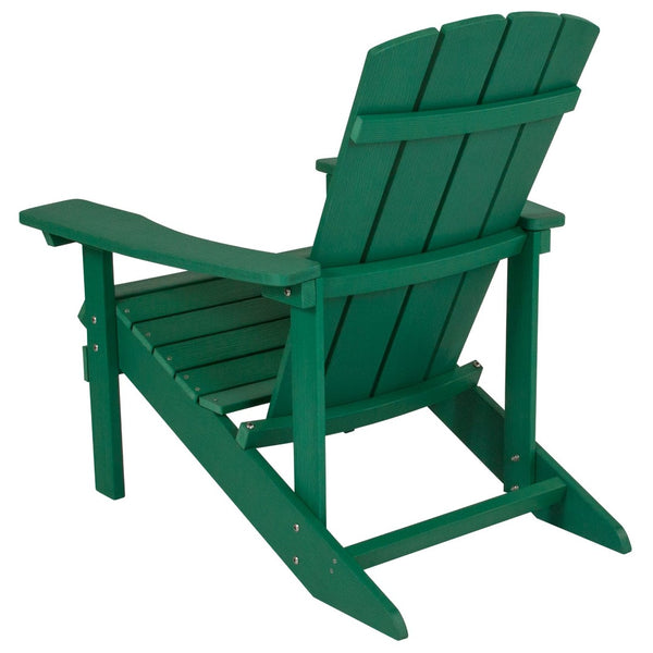 English Elm Charlestown Commercial All-Weather Poly Resin Adirondack Chair for Ultimate Outdoor Relaxation Green JJ-C14501-GRN-GG