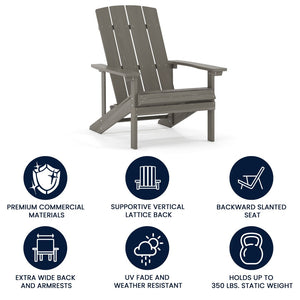 English Elm Charlestown Commercial All-Weather Poly Resin Adirondack Chair for Ultimate Outdoor Relaxation Gray JJ-C14501-LTG-GG