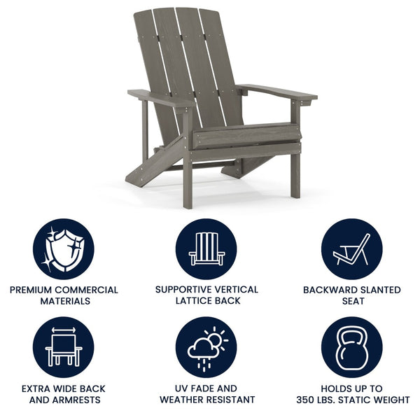 English Elm Charlestown Commercial All-Weather Poly Resin Adirondack Chair for Ultimate Outdoor Relaxation Gray JJ-C14501-LTG-GG
