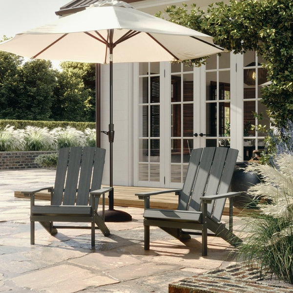 English Elm Charlestown Commercial All-Weather Poly Resin Adirondack Chair for Ultimate Outdoor Relaxation Gray JJ-C14501-LTG-GG