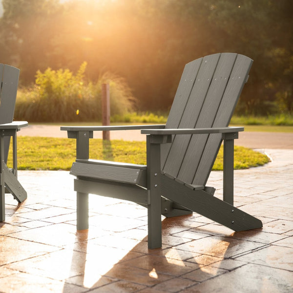 English Elm Charlestown Commercial All-Weather Poly Resin Adirondack Chair for Ultimate Outdoor Relaxation Gray JJ-C14501-LTG-GG