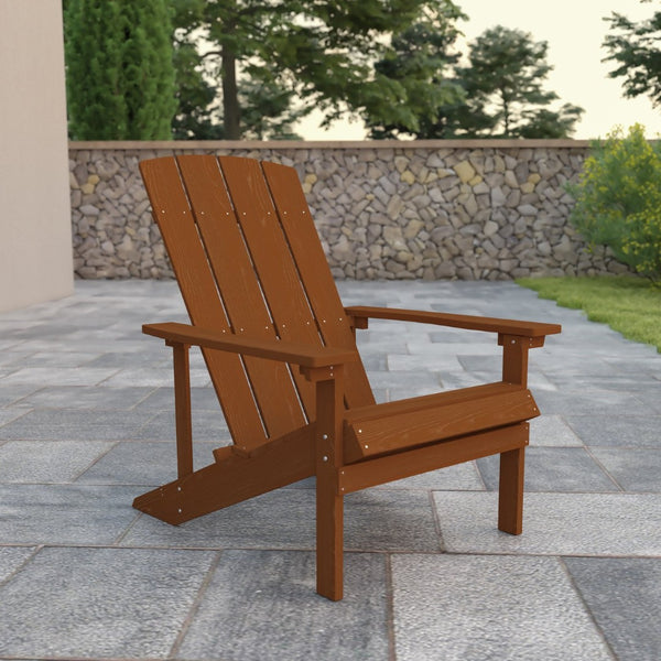 English Elm Charlestown Commercial All-Weather Poly Resin Adirondack Chair for Ultimate Outdoor Relaxation Teak JJ-C14501-TEAK-GG