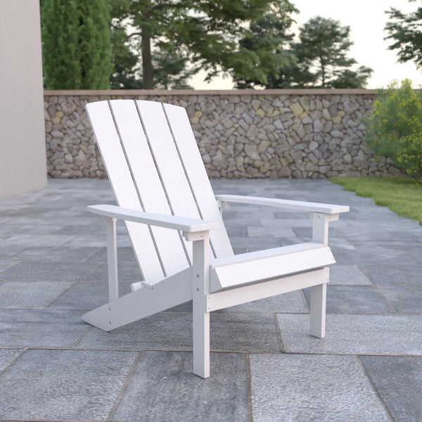 English Elm Charlestown Commercial All-Weather Poly Resin Adirondack Chair for Ultimate Outdoor Relaxation White JJ-C14501-WH-GG