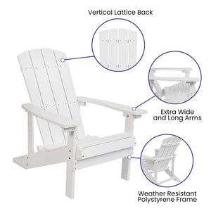 English Elm Charlestown Commercial All-Weather Poly Resin Adirondack Chair for Ultimate Outdoor Relaxation White JJ-C14501-WH-GG