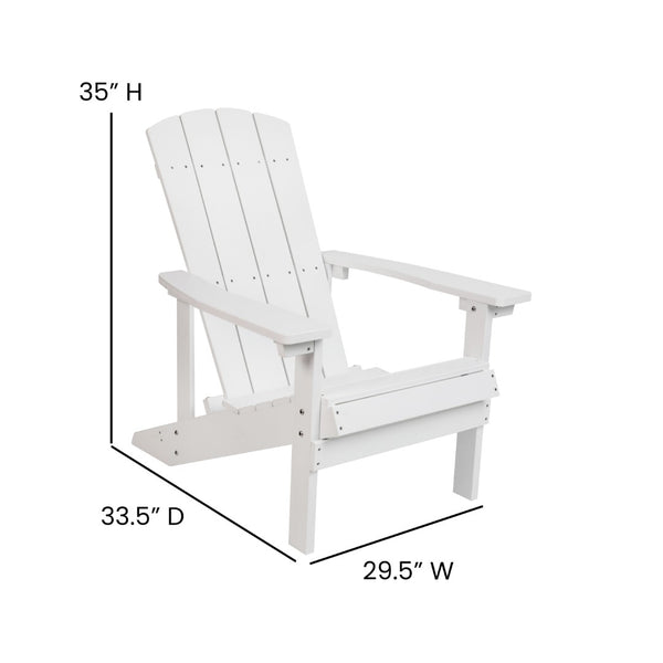 English Elm 3 Piece Charlestown Commercial Poly Resin Wood Adirondack Chair Set with Star & Moon Fire Pit White JJ-C145012-32D-WH-GG