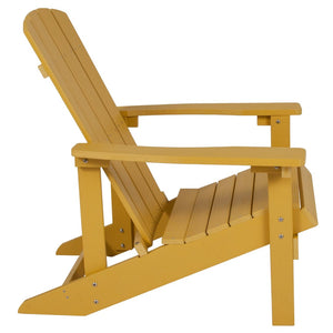 English Elm 3 Piece Charlestown Commercial Poly Resin Wood Adirondack Chair Set with Star & Moon Fire Pit Yellow JJ-C145012-32D-YLW-GG