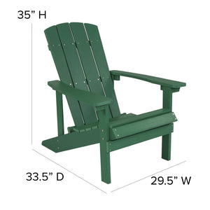 English Elm 5 Piece Charlestown Commercial Poly Resin Adirondack Chair Set with Star and Moon Fire Pit Enjoyment Green JJ-C145014-32D-GRN-GG