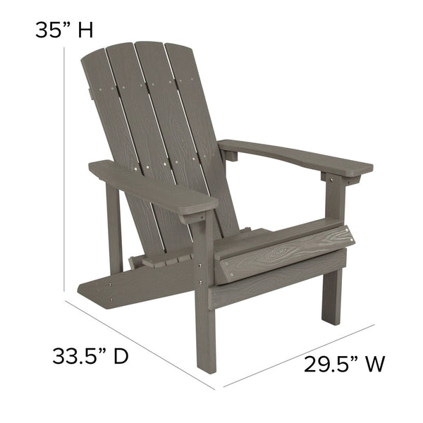 English Elm 5 Piece Charlestown Commercial Poly Resin Adirondack Chair Set with Star and Moon Fire Pit Enjoyment Light Gray JJ-C145014-32D-LTG-GG