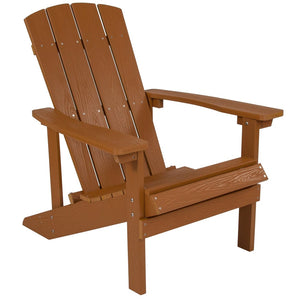 English Elm 5 Piece Charlestown Commercial Poly Resin Adirondack Chair Set with Star and Moon Fire Pit Enjoyment Teak JJ-C145014-32D-TEAK-GG