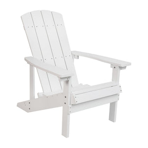 English Elm 5 Piece Charlestown Commercial Poly Resin Adirondack Chair Set with Star and Moon Fire Pit Enjoyment White JJ-C145014-32D-WH-GG