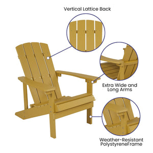 English Elm 5 Piece Charlestown Commercial Poly Resin Adirondack Chair Set with Star and Moon Fire Pit Enjoyment Yellow JJ-C145014-32D-YLW-GG