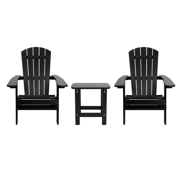 English Elm 2 Pack Charlestown All-Weather Poly Resin Adirondack Chairs & Side Table Set for Relaxed Comfort Black JJ-C14505-2-T14001-BLK-GG