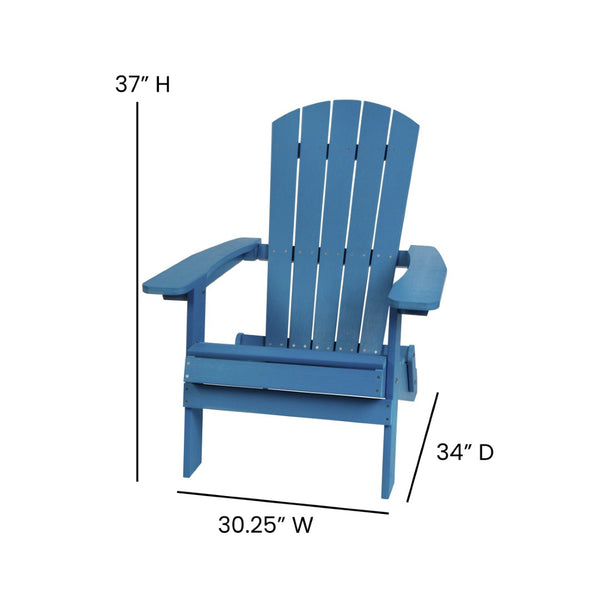 English Elm 2 Pack Charlestown All-Weather Poly Resin Adirondack Chairs & Side Table Set for Relaxed Comfort Blue JJ-C14505-2-T14001-BLU-GG