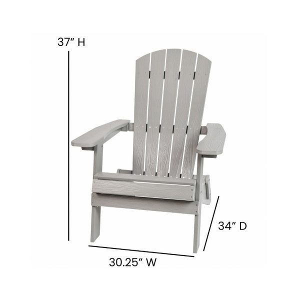English Elm 2 Pack Charlestown All-Weather Poly Resin Adirondack Chairs & Side Table Set for Relaxed Comfort Gray JJ-C14505-2-T14001-GY-GG